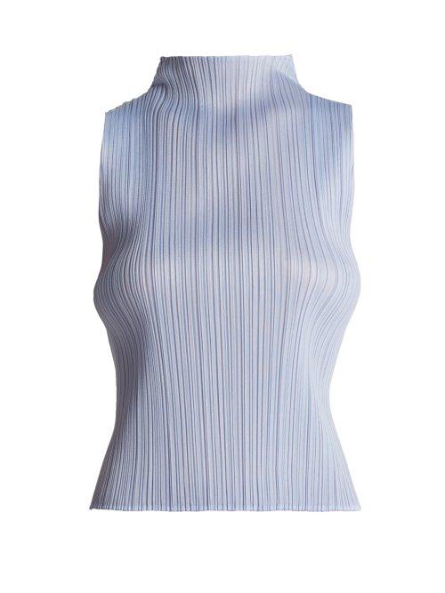 Matchesfashion.com Pleats Please Issey Miyake - High Neck Pleated Top - Womens - Light Blue