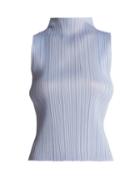 Matchesfashion.com Pleats Please Issey Miyake - High Neck Pleated Top - Womens - Light Blue