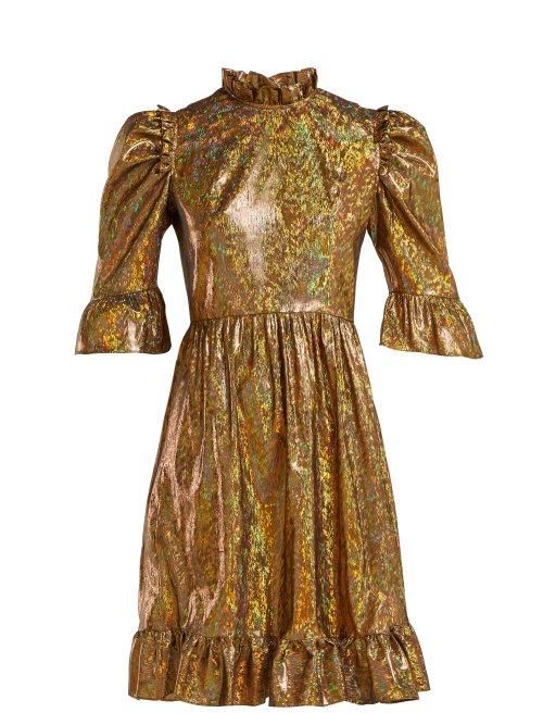 Matchesfashion.com Batsheva - Ruffle Trimmed Lam Mini Dress - Womens - Gold