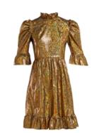 Matchesfashion.com Batsheva - Ruffle Trimmed Lam Mini Dress - Womens - Gold