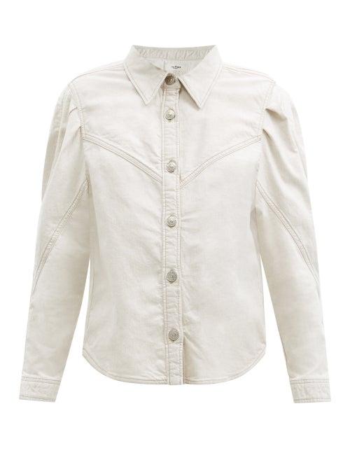 Matchesfashion.com Isabel Marant Toile - Leona Pleated-sleeve Denim Western Shirt - Womens - Ivory