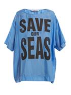 Matchesfashion.com Katharine Hamnett London - Save Our Seas Print Silk T Shirt - Womens - Blue