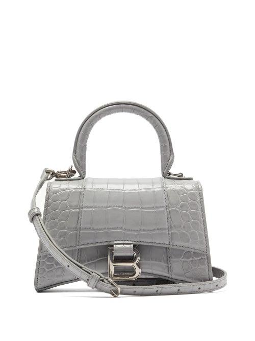 Matchesfashion.com Balenciaga - Hourglass Xs Crocodile Embossed Leather Bag - Womens - Grey