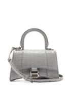 Matchesfashion.com Balenciaga - Hourglass Xs Crocodile Embossed Leather Bag - Womens - Grey