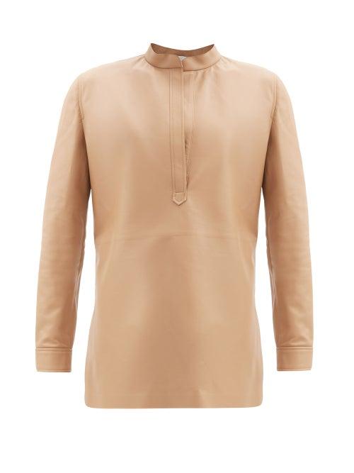 Matchesfashion.com Gabriela Hearst - Freja V-neck Leather Tunic Top - Womens - Camel