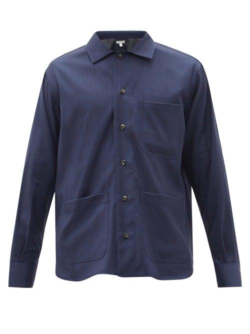 Matchesfashion.com Caruso - Patch-pocket Wool-blend Herringbone-twill Shirt - Mens - Navy