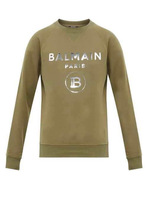 Matchesfashion.com Balmain - Mirrored Logo Print Cotton Sweatshirt - Mens - Khaki