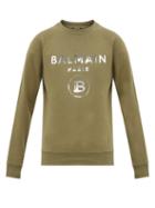 Matchesfashion.com Balmain - Mirrored Logo Print Cotton Sweatshirt - Mens - Khaki