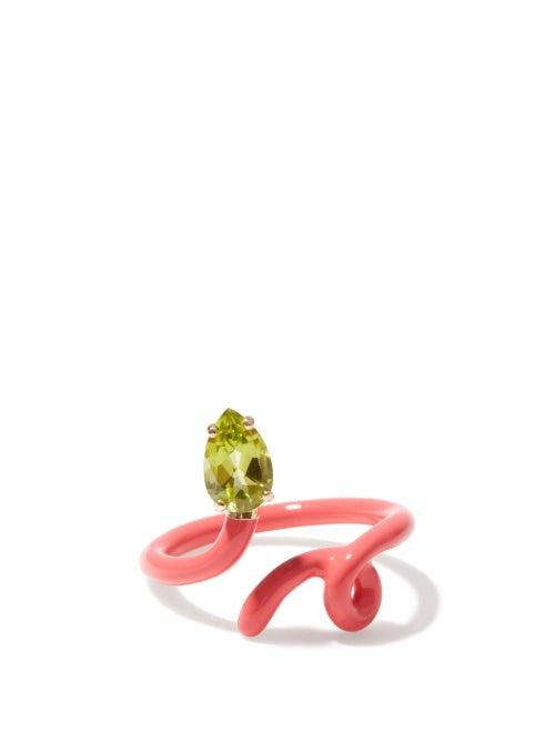 Matchesfashion.com Bea Bongiasca - Baby Vine Peridot, 9kt Gold & Enamel Ring - Womens - Pink Multi