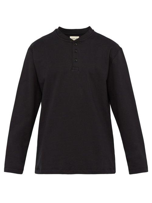 Matchesfashion.com Fear Of God - Grandad Collar Cotton Long Sleeved T Shirt - Mens - Black