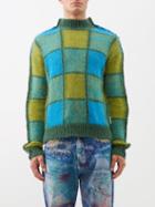 Marni - Check-intarsia Wool-blend Sweater - Mens - Green Multi
