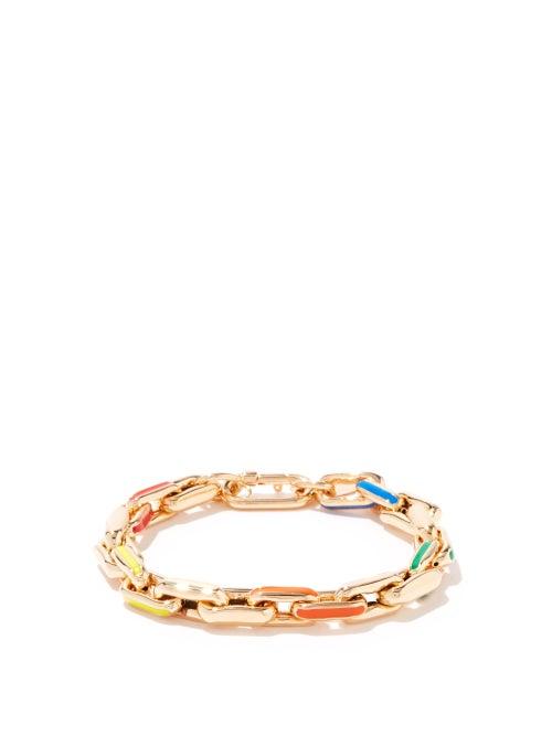 Lauren Rubinski - Enamel & 14kt Gold Link-chain Bracelet - Womens - Yellow Multi