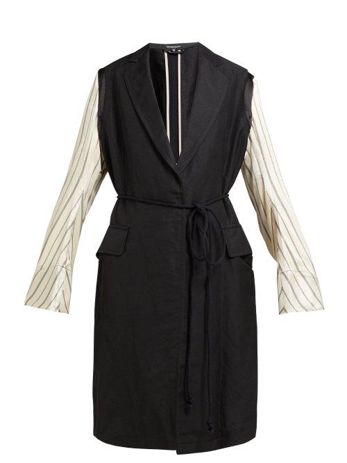 Matchesfashion.com Ann Demeulemeester - Striped Linen Blend Coat - Womens - Black Multi