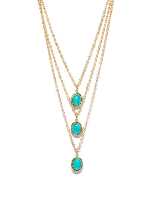 Sylvia Toledano - Oval Turquoise Pendant Necklace - Womens - Blue Gold