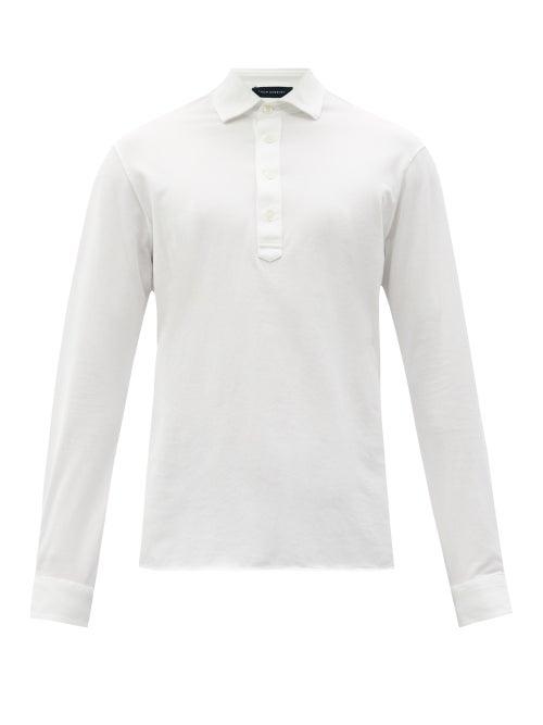 Matchesfashion.com Thom Sweeney - Long-sleeved Cotton-jersey Polo Shirt - Mens - White