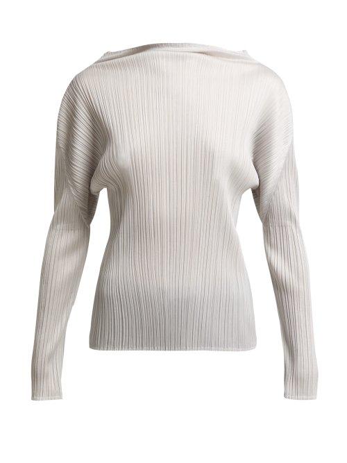 Matchesfashion.com Pleats Please Issey Miyake - High Neck Long Sleeve Pleated Top - Womens - Silver