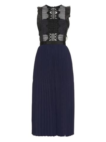 Self-portrait Lace Sleeveless Pleated Midi Dress
