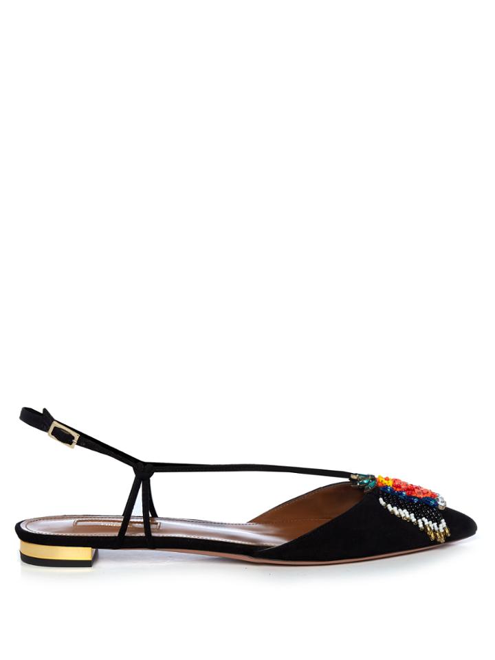 Aquazzura Passion Bead-embellished Suede Flats