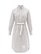 Matchesfashion.com Thom Browne - Four-bar Belted Cotton-seersucker Shirt Dress - Womens - Grey Stripe