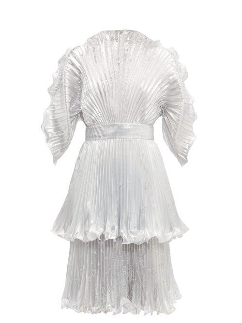 Matchesfashion.com Zandra Rhodes - Sunray Pleated Lam Knee Length Dress - Womens - Silver