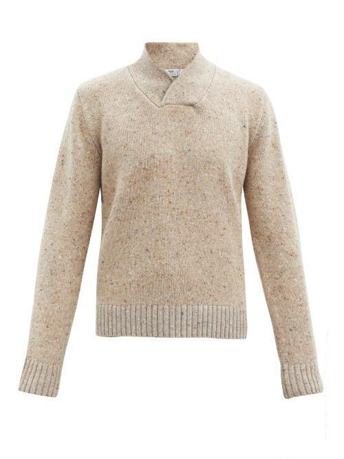 Matchesfashion.com Inis Mein - Shawl-collar Merino Wool-blend Sweater - Mens - Beige