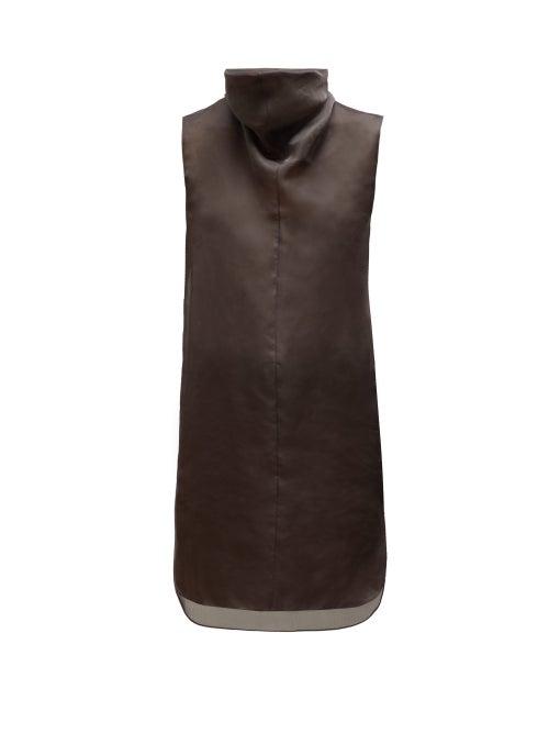 Matchesfashion.com The Row - Mora High Neck Organza Tunic Top - Womens - Dark Brown