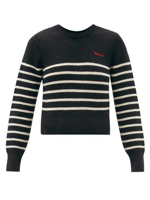 Matchesfashion.com Ami - Logo-embroidered Striped Wool Sweater - Womens - Black White