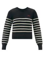 Matchesfashion.com Ami - Logo-embroidered Striped Wool Sweater - Womens - Black White