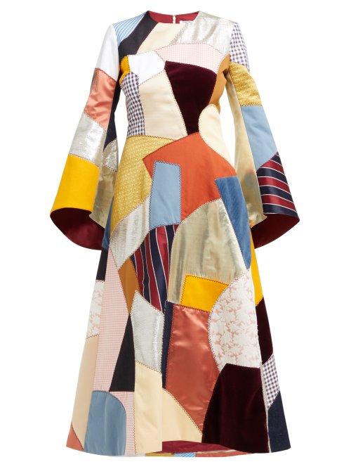 Matchesfashion.com Franoise - Patchwork Trumpet Sleeve Midi Dress - Womens - Multi
