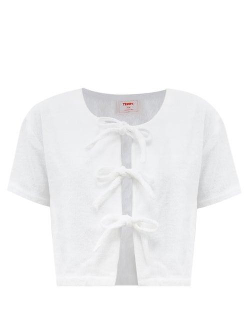 Matchesfashion.com Terry - Tie-front Cotton-terry Crop Top - Womens - White