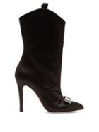 Matchesfashion.com Alessandra Rich - Crystal Bow Embellished Western Satin Ankle Boots - Womens - Black