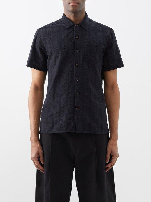 Oliver Spencer - Riviera Organic Cotton-seersucker Shirt - Mens - Black