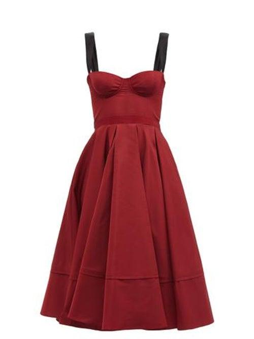 Ladies Rtw Brock Collection - Tessa Sweetheart-neck Twill Midi Dress - Womens - Red