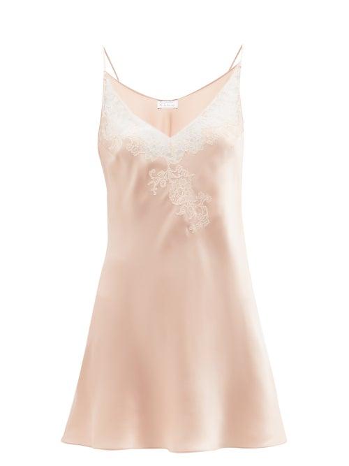 Carine Gilson - Lace-trimmed Silk-satin Slip Dress - Womens - Light Pink