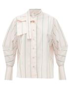 Matchesfashion.com Palmer//harding - Sara Striped Cotton Neck Tie Shirt - Womens - Pink Multi