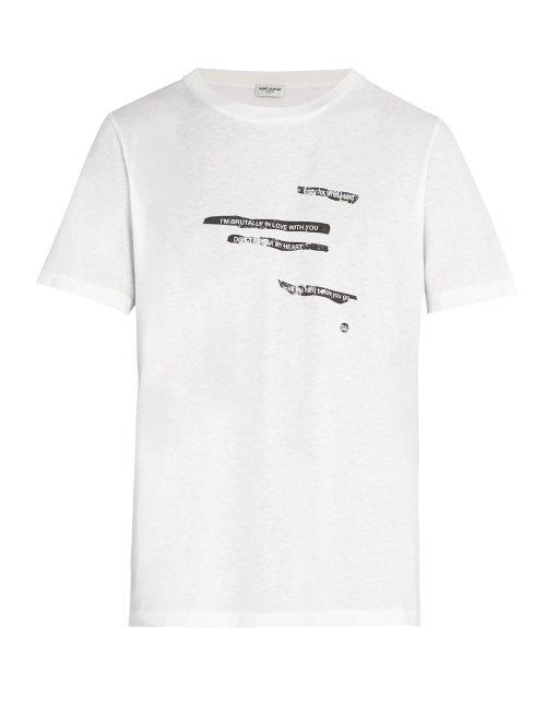 Matchesfashion.com Saint Laurent - Printed Crew Neck Cotton T Shirt - Mens - White