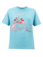 Matchesfashion.com Gucci - Mickey Mouse-print Cotton T-shirt - Womens - Blue