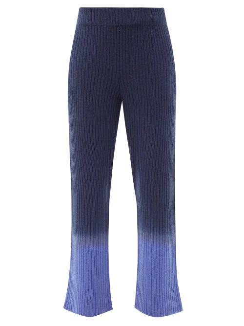 The Elder Statesman - Dip-dyed Ribbed-cashmere Trousers - Womens - Navy