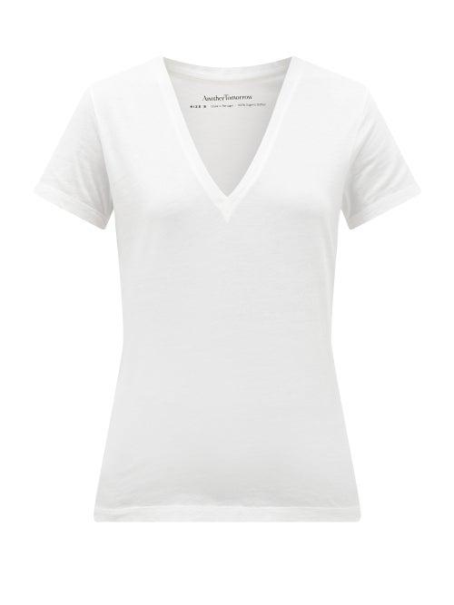 Matchesfashion.com Another Tomorrow - V-neck Organic-cotton T-shirt - Womens - White
