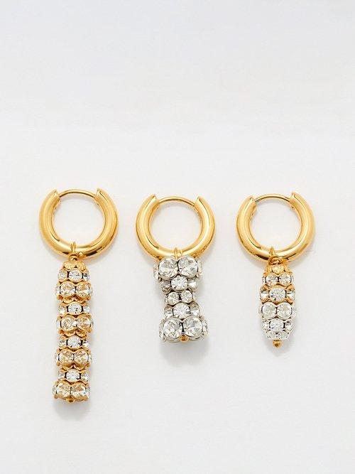 Timeless Pearly - Set Of Three Crystal Charm Gold-plated Earrings - Womens - Gold Multi