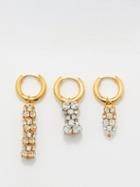 Timeless Pearly - Set Of Three Crystal Charm Gold-plated Earrings - Womens - Gold Multi