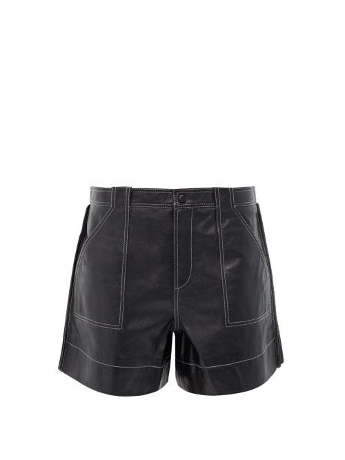 Matchesfashion.com Ganni - Topstitched Leather Shorts - Womens - Black