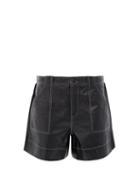 Matchesfashion.com Ganni - Topstitched Leather Shorts - Womens - Black