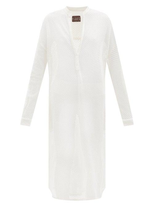 Albus Lumen - V-neck Cotton-crochet Kaftan - Womens - Cream