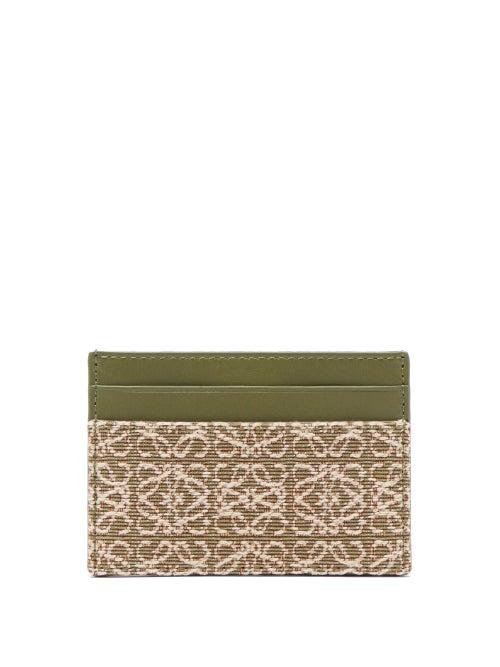 Loewe - Anagram-jacquard Panel Leather Cardholder - Womens - Green White