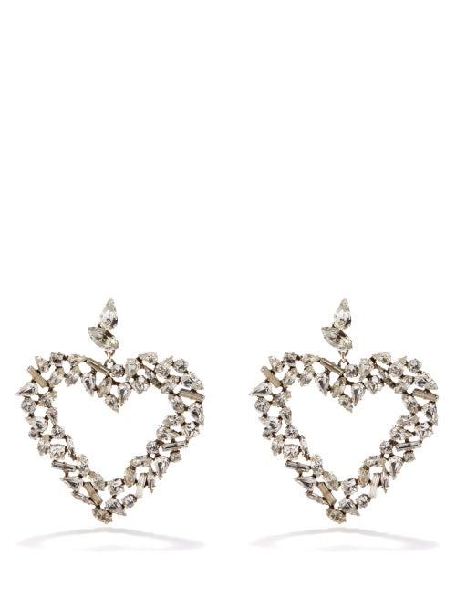 Saint Laurent - Crystal-heart Clip Earrings - Womens - Silver