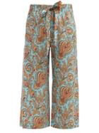 Matchesfashion.com Etro - Paisley Print Wide Leg Cropped Silk Trousers - Womens - Light Blue