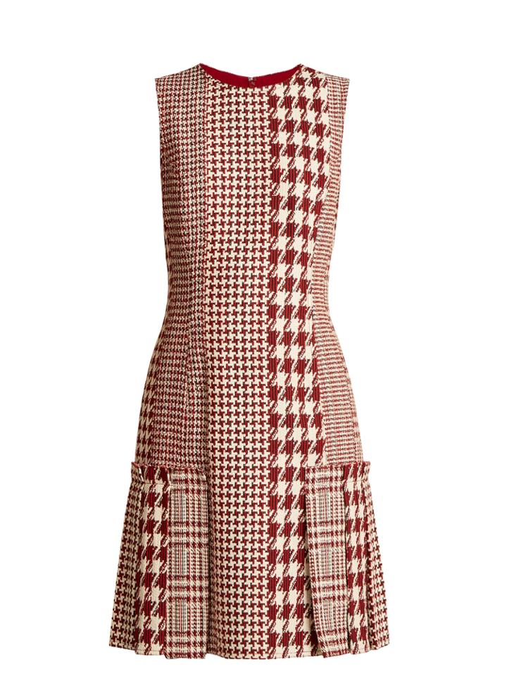 Oscar De La Renta Sleeveless Patchwork Hound's-tooth And Tweed Dress