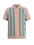 Matchesfashion.com Prada - Point Collar Striped Knit Wool Polo Shirt - Mens - Pink Multi