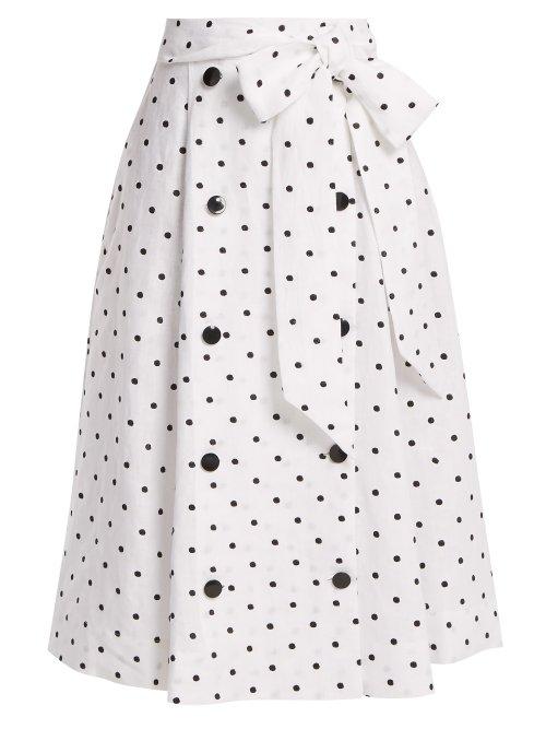 Matchesfashion.com Lisa Marie Fernandez - Diana Polka Dot Linen Skirt - Womens - White Multi